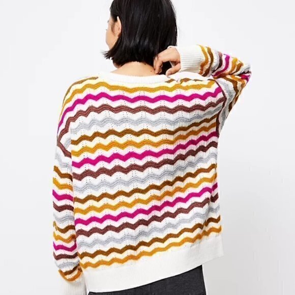 Lou & Grey LOFT Zig Zag Striped Textured Sweater NWT XL MSRP $90 Preppy SOFT - Picture 2 of 14